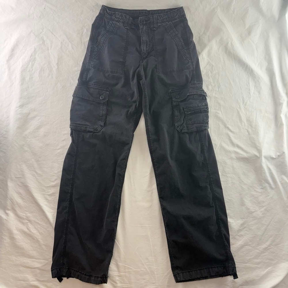 American Eagle Baggy Cargo Black Pants Womens 2 Long Y2k Skater Grunge